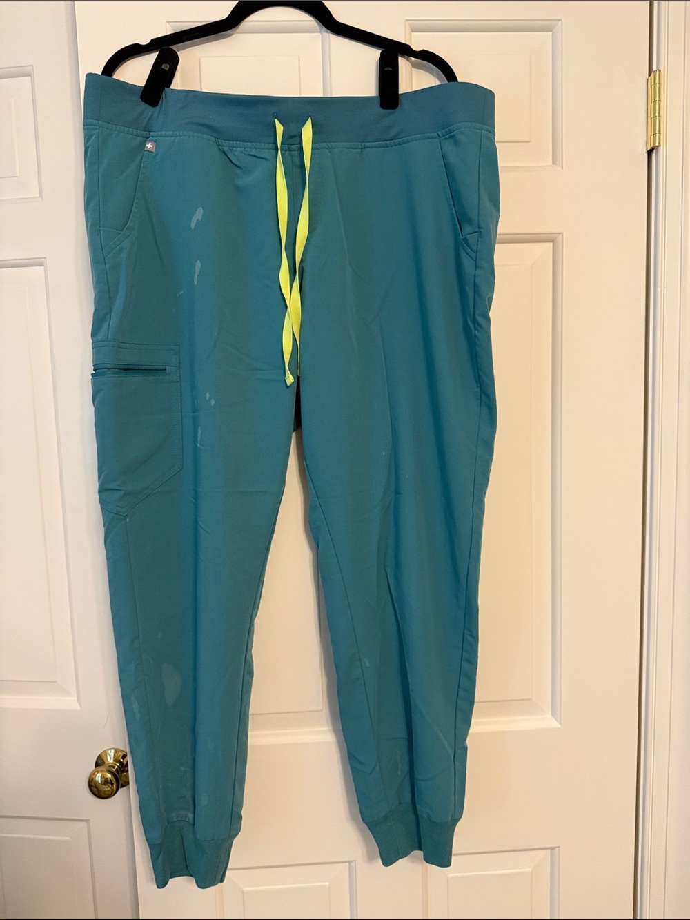 Figs Teal Track Jogger Pants with Lime Drawstring